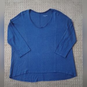 Eileen Fisher Crepe Linen Scoop Neck 3/4 sleeve Top